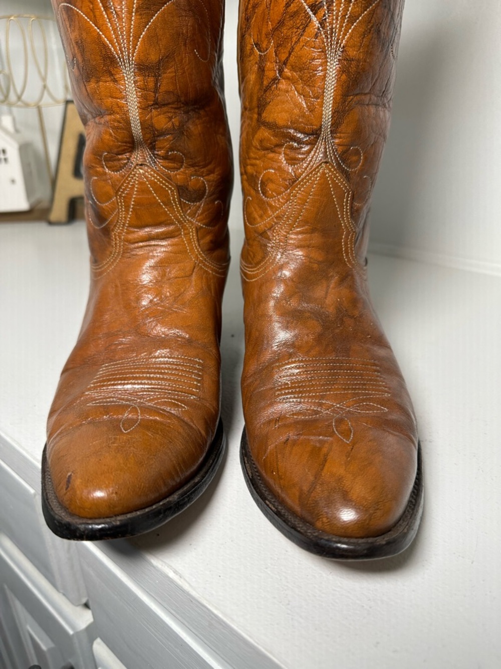 Vintage Nocona Cowboy Boots Men 8D Women 9.5 Tan Brown Leather Western Boots USA - Picture 4 of 10
